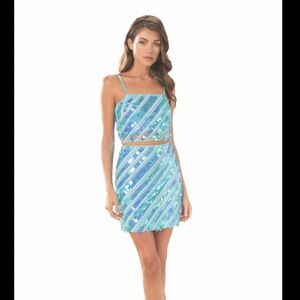 Dress the Population Aqua Sequin Strapless Two Piece Dress